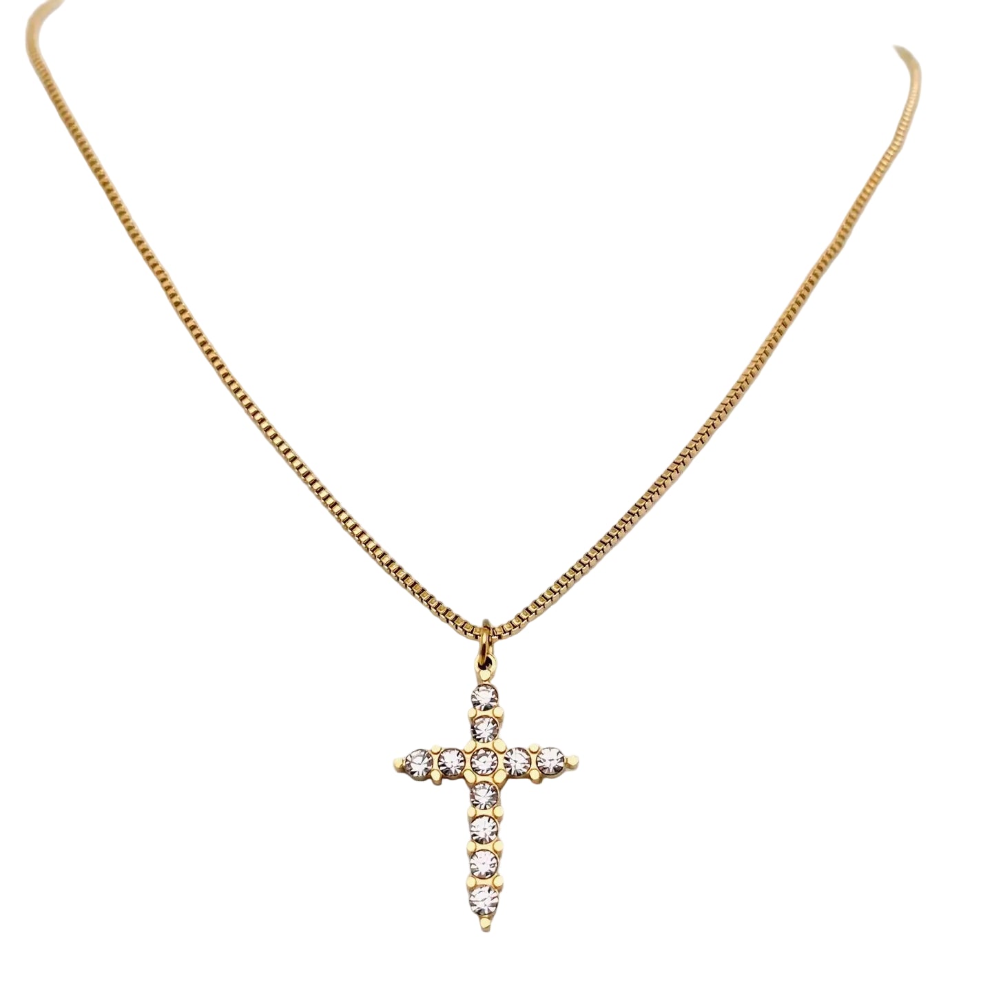 Colar Cruz Cravejada de zircão incrustado em aço inoxidável
