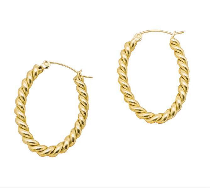 Brincos de argola ovais trançados em aço inoxidável banhado a ouro