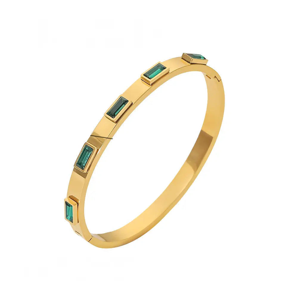 Bracelete com Detalhes em Zircónia Verde banhado a ouro 18K