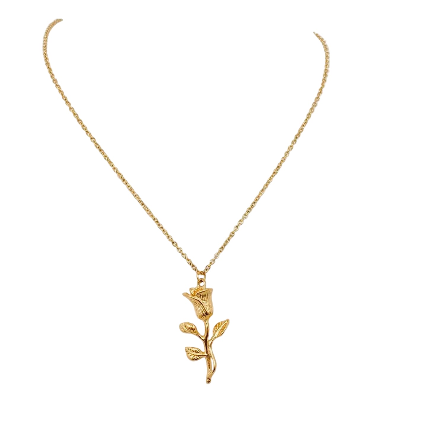 Colar Pingente Rosa em Aço Inoxidável com Banhado a Ouro 18K