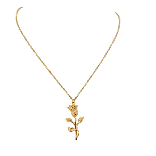 Colar Pingente Rosa em Aço Inoxidável com Banhado a Ouro 18K
