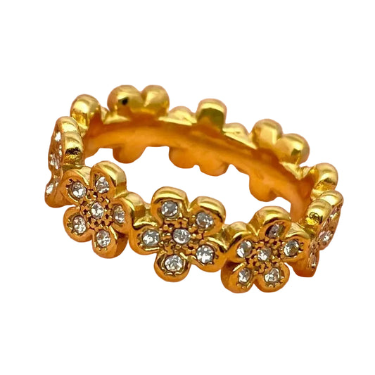 Anéis Floral Cravejada  18K Dourado em Aço Inoxidável