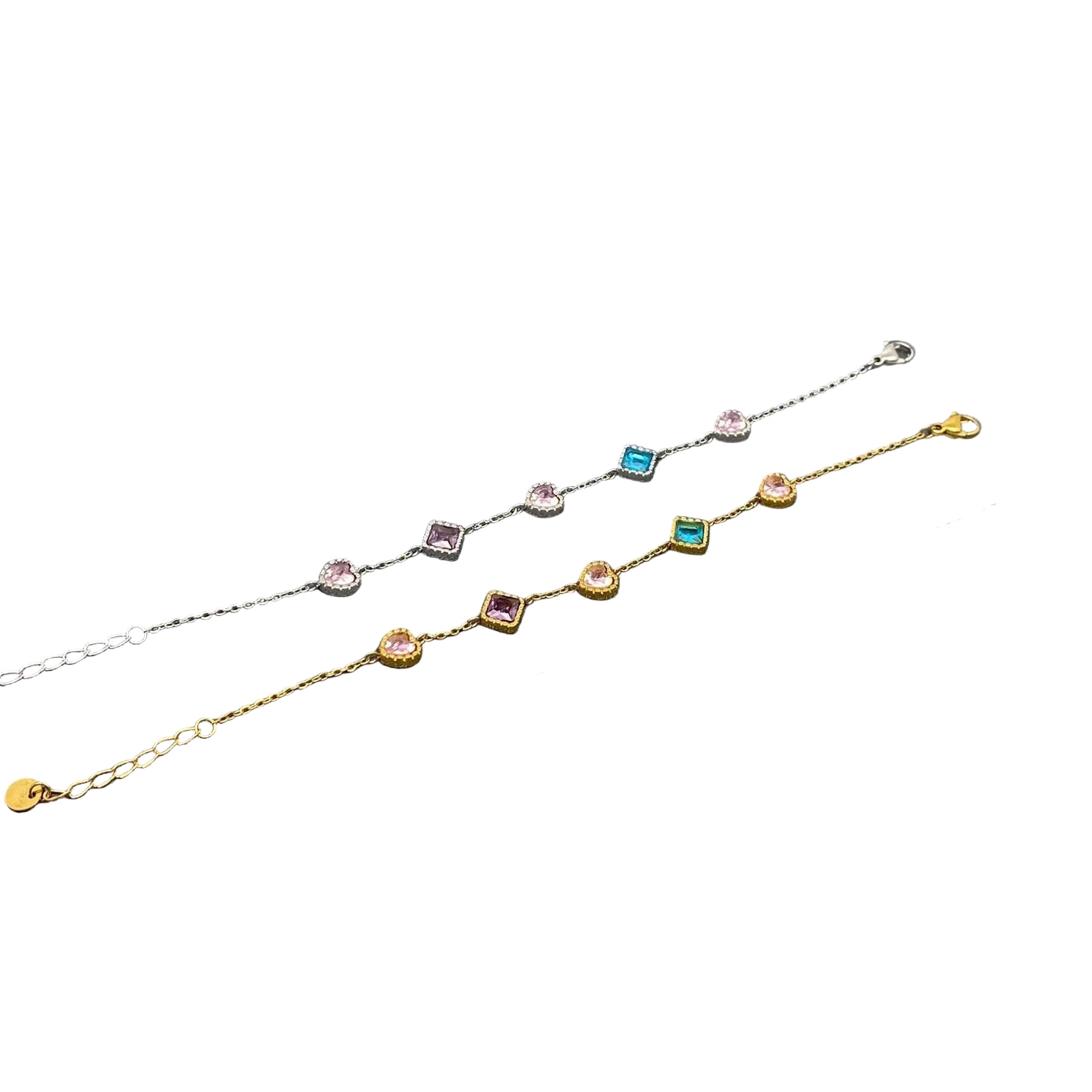 Pulseira Delicada com Cristais Coloridos banhado a ouro 18K