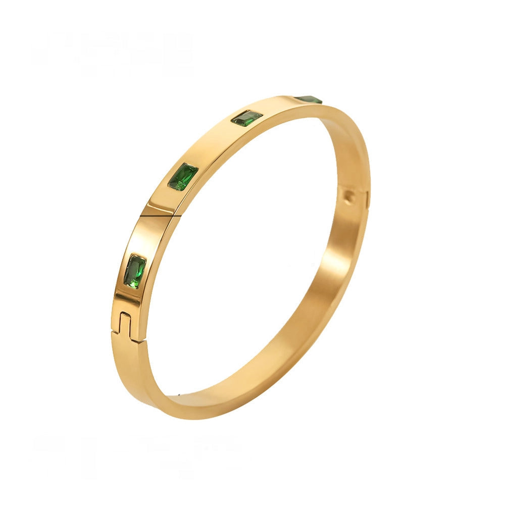 Bracelete com Detalhes em Zircónia Verde banhado a ouro 18K