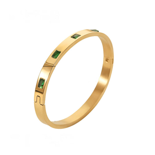 Bracelete com Detalhes em Zircónia Verde banhado a ouro 18K