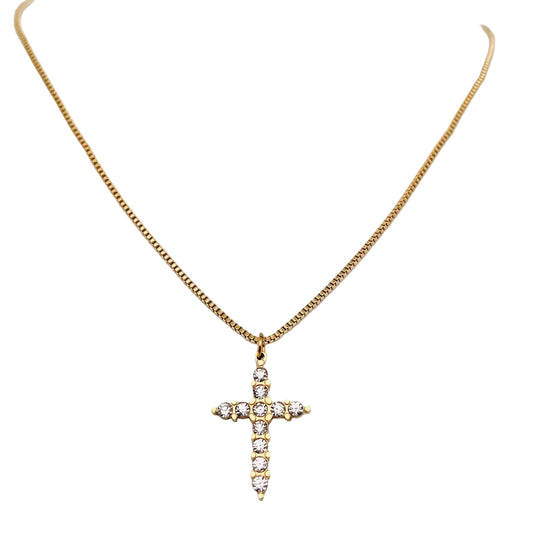 Colar Cruz Cravejada de zircão incrustado em aço inoxidável