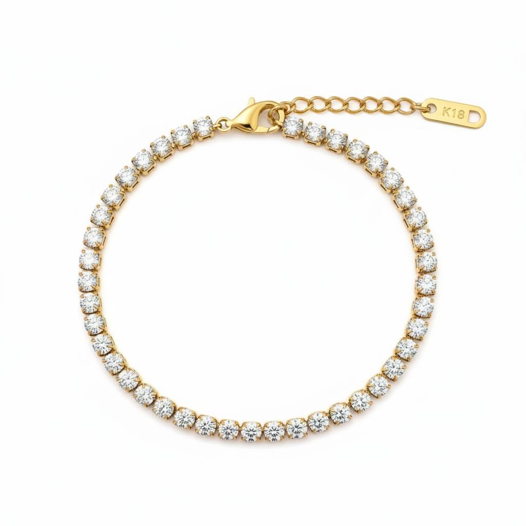 Pulseira Tennis Clássica Banhada a Ouro 18k