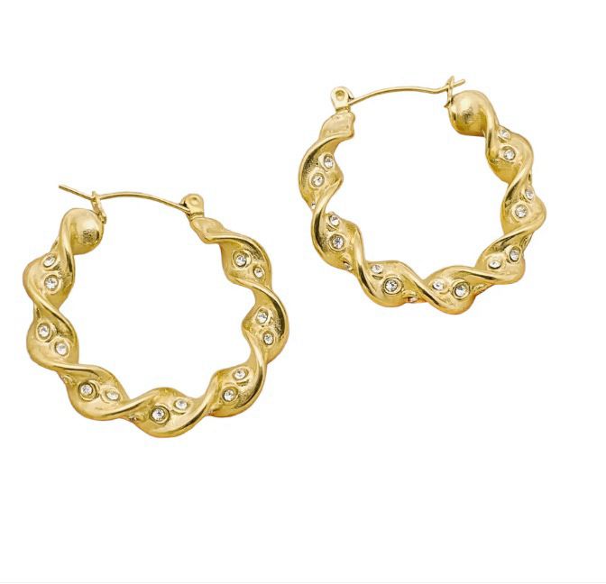 Brincos de argola torcida em aço inoxidável com banho de ouro 18K