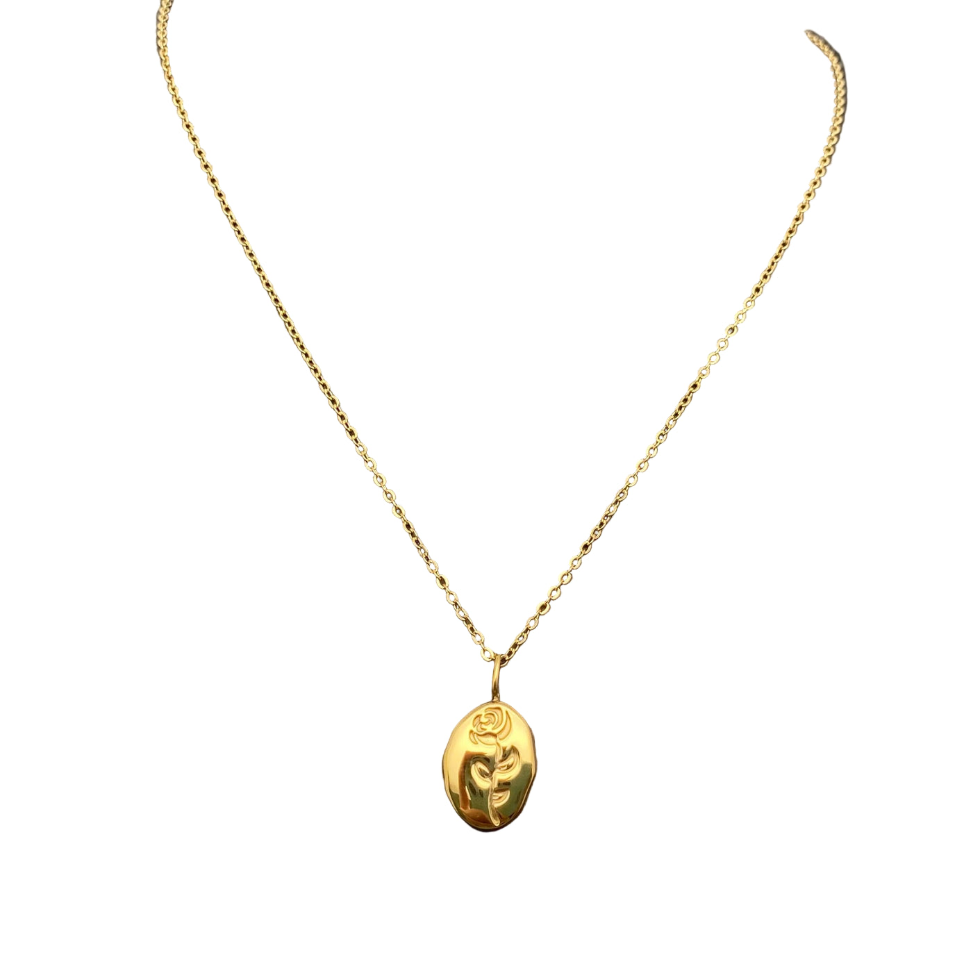 Colar Medalhão Rosa em aço inoxidável com banho de 18K