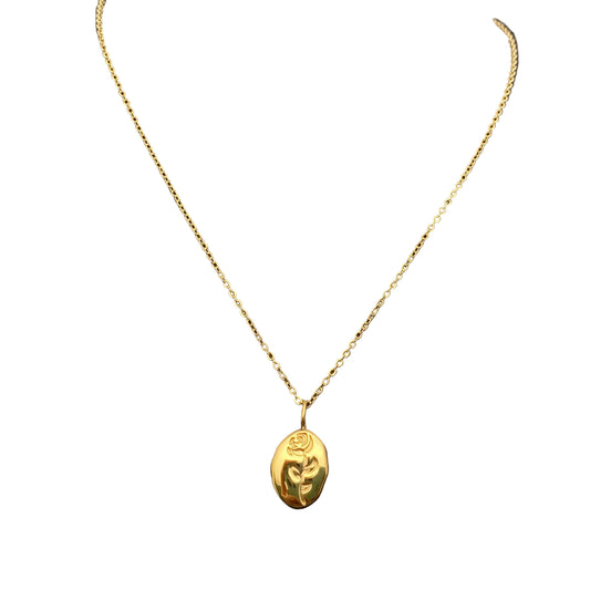Colar Medalhão Rosa em aço inoxidável com banho de 18K