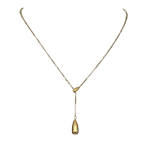 Colar Duplo Leardrop em Aço Inoxidável com Banhado a Ouro