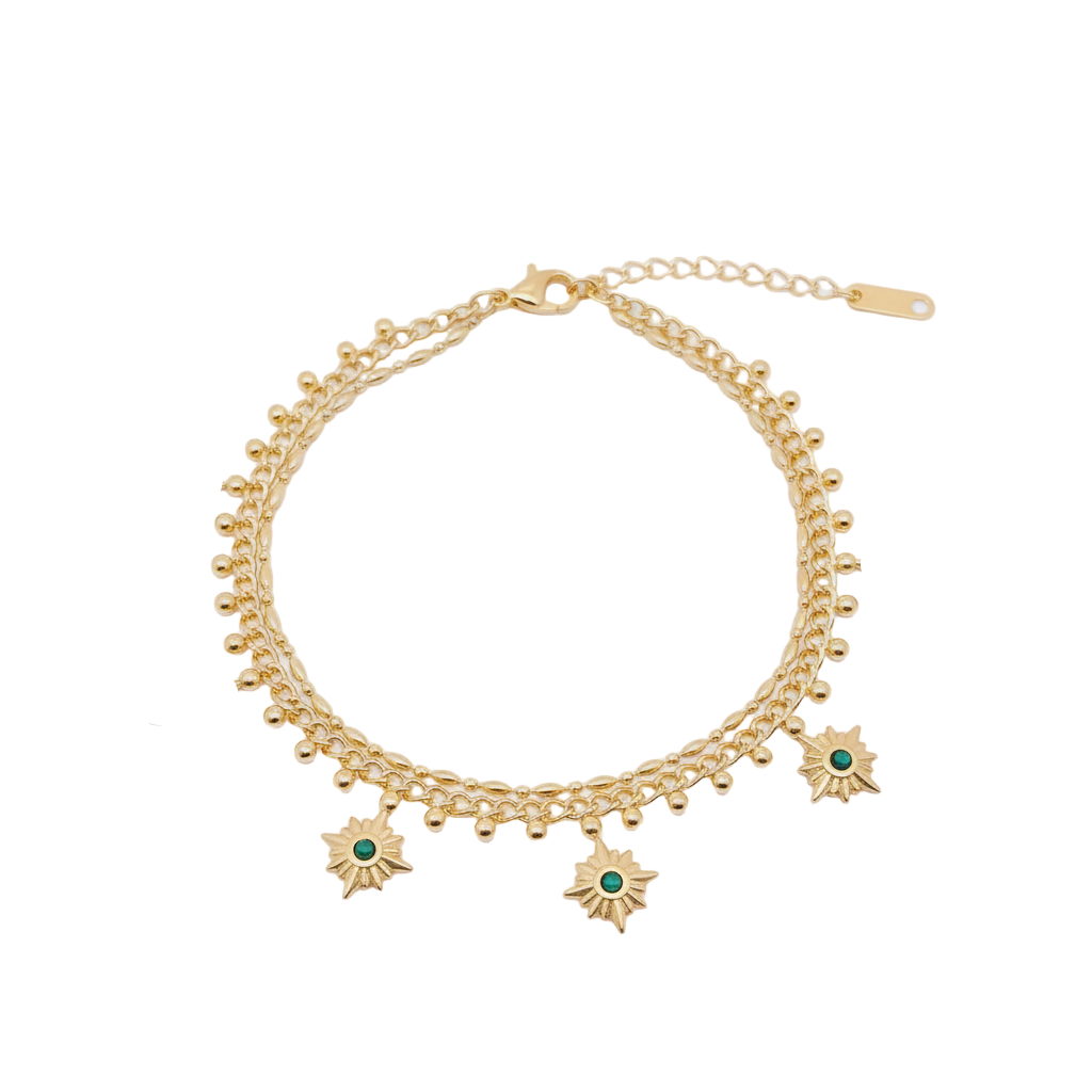 Pulseira de corrente dupla com pingente Triple Stars