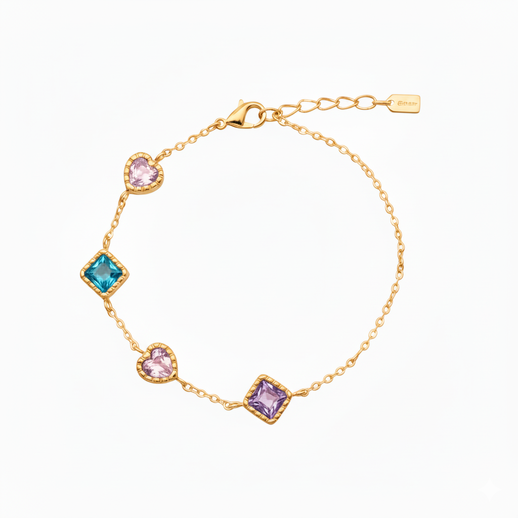 Pulseira Delicada com Cristais Coloridos banhado a ouro 18K