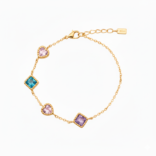 Pulseira Delicada com Cristais Coloridos banhado a ouro 18K