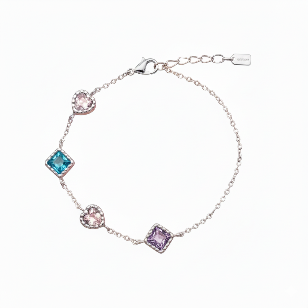 Pulseira Delicada com Cristais Coloridos banhado a ouro 18K